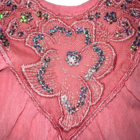 Uno Core Womens Blouse Top Sleeveless Pullover Sequin Nearly Sheer Pink Medium - Picture 8 of 10